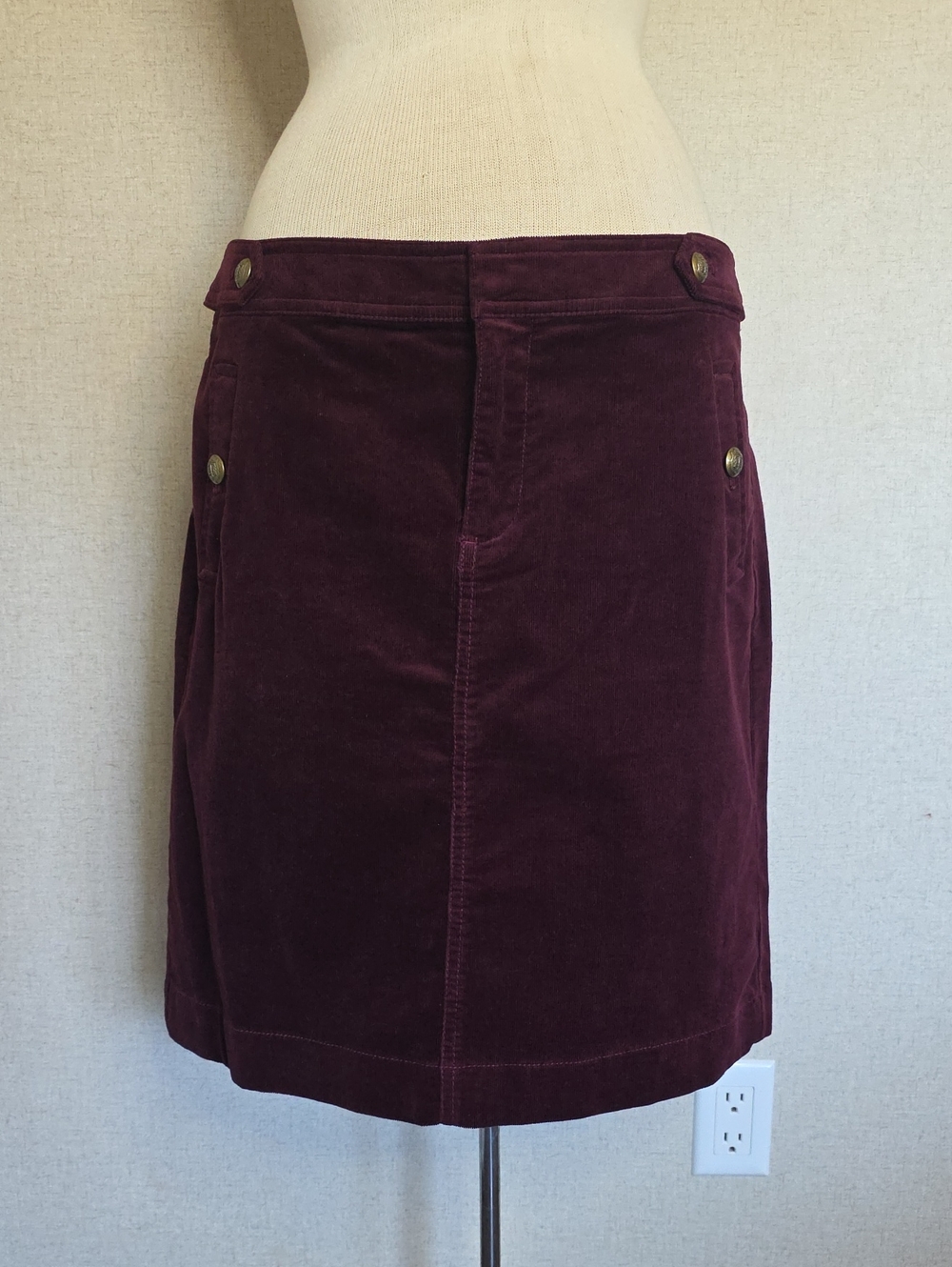 Talbots Wine Corduroy Skirt with Button Details